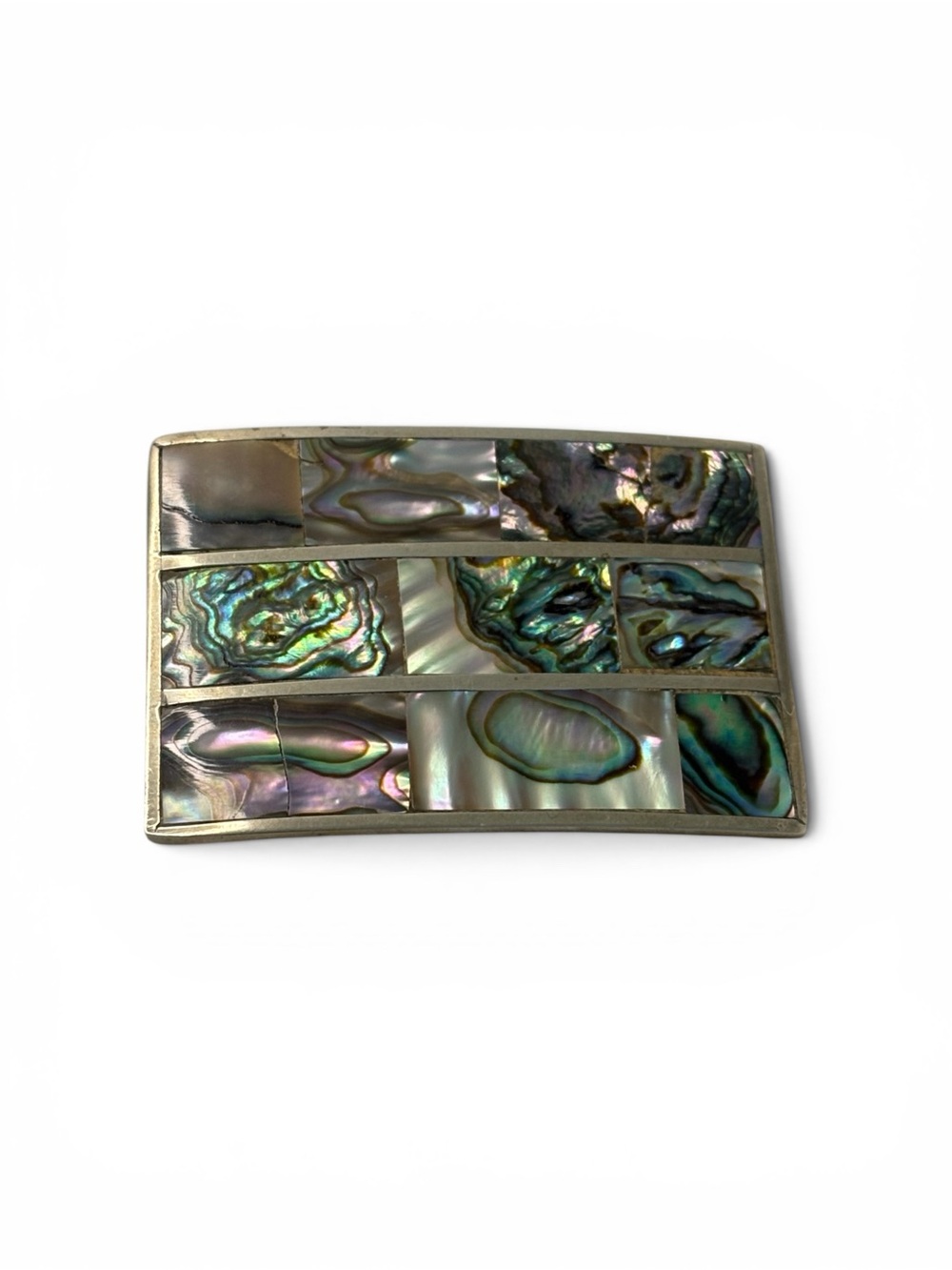 Vintage Alpaca Mexico Abalone Inlay Rectangular Belt Buckle -